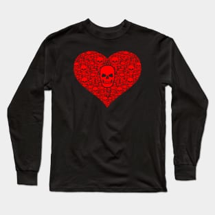 Heart shape made of Skulls, red Long Sleeve T-Shirt